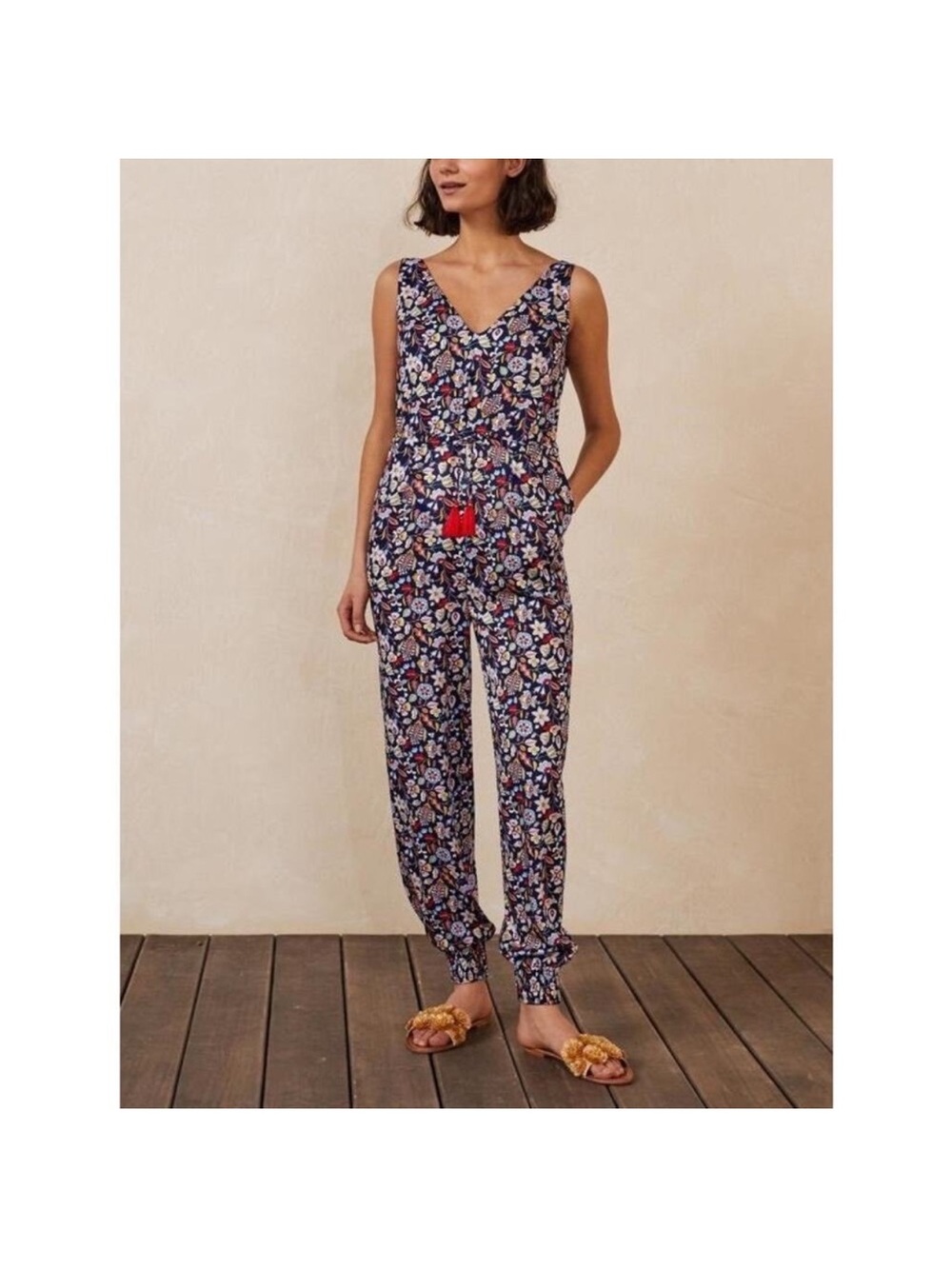Boden Cecelia Navy Blue Floral Jumper Romper with Red Tassels 6 - Picture 15 of 15